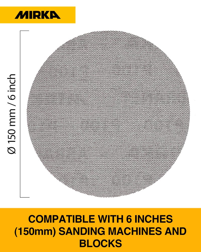 Mirka Abranet Mesh Sandpaper Discs, 6-inch, Grit 240 Hook and Loop Net Sanding Pads for Dust-Free Sanding, Suitable and Efficient for Wood, Metal, Plastic, Lacquer, and More, 50pcs for Orbital Sanders - Image 2